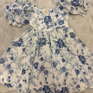 Audrey Parks Blue Floral Puff-Sleeve Dress